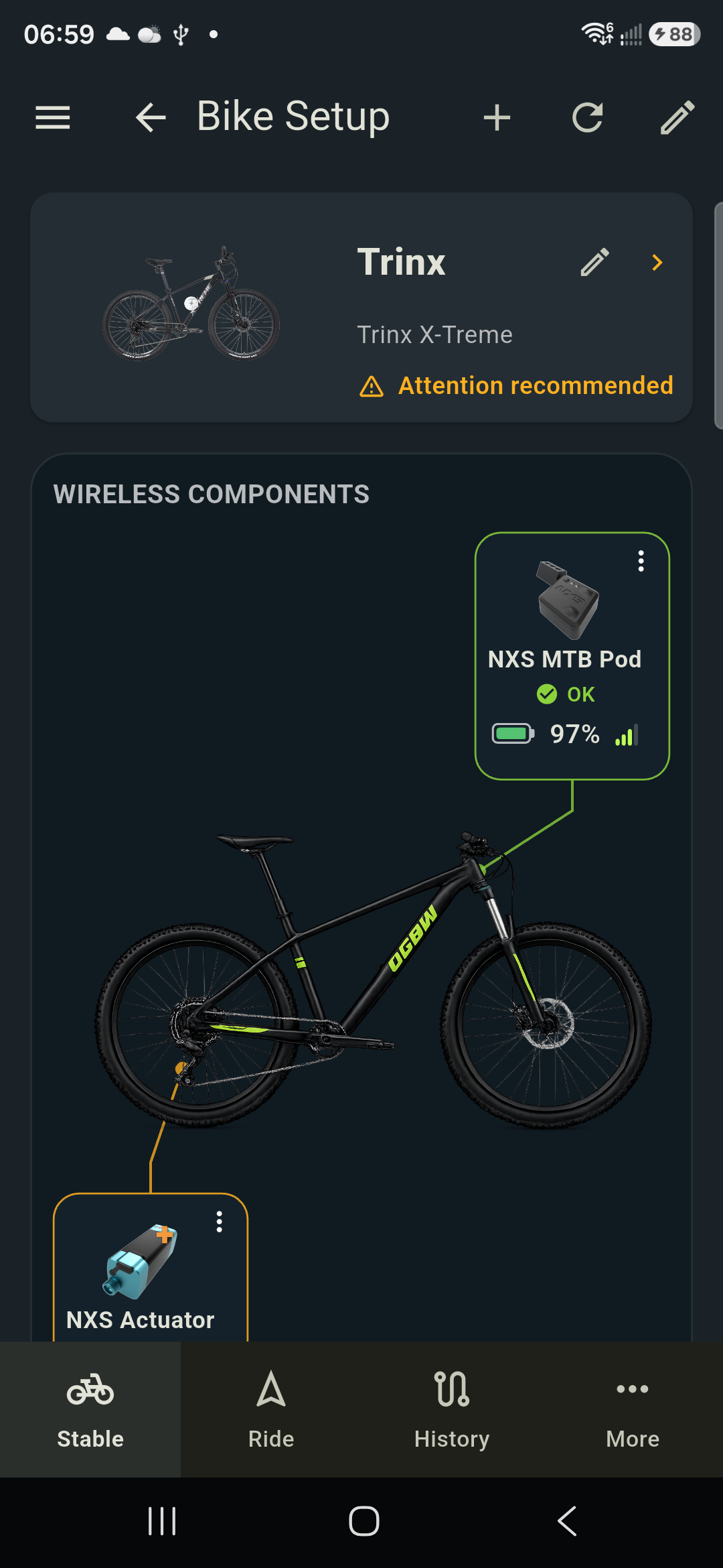 BikeNet shift behavior screen with startup gear, overshift, multishift, and obstruction-detection controls